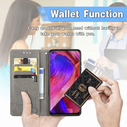 Mandala Flower Embossment Imprinting Full Protection Leather Wallet Stand Design Phone Shell for Oppo A54 5G