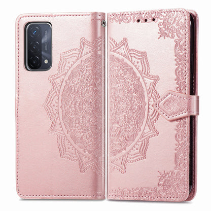 Mandala Flower Embossment Imprinting Full Protection Leather Wallet Stand Design Phone Shell for Oppo A54 5G