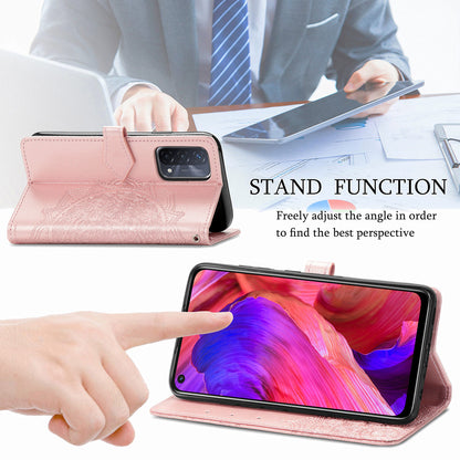 Mandala Flower Embossment Imprinting Full Protection Leather Wallet Stand Design Phone Shell for Oppo A54 5G