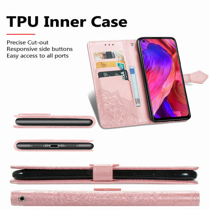 Mandala Flower Embossment Imprinting Full Protection Leather Wallet Stand Design Phone Shell for Oppo A54 5G