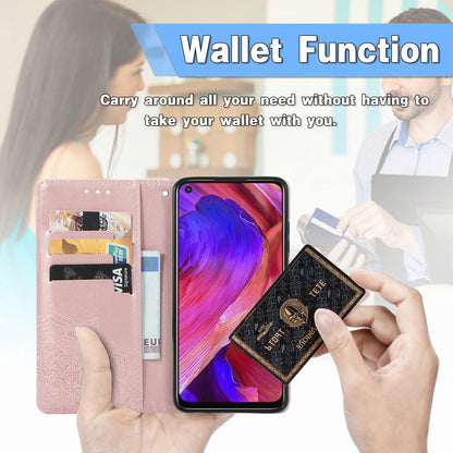 Mandala Flower Embossment Imprinting Full Protection Leather Wallet Stand Design Phone Shell for Oppo A54 5G