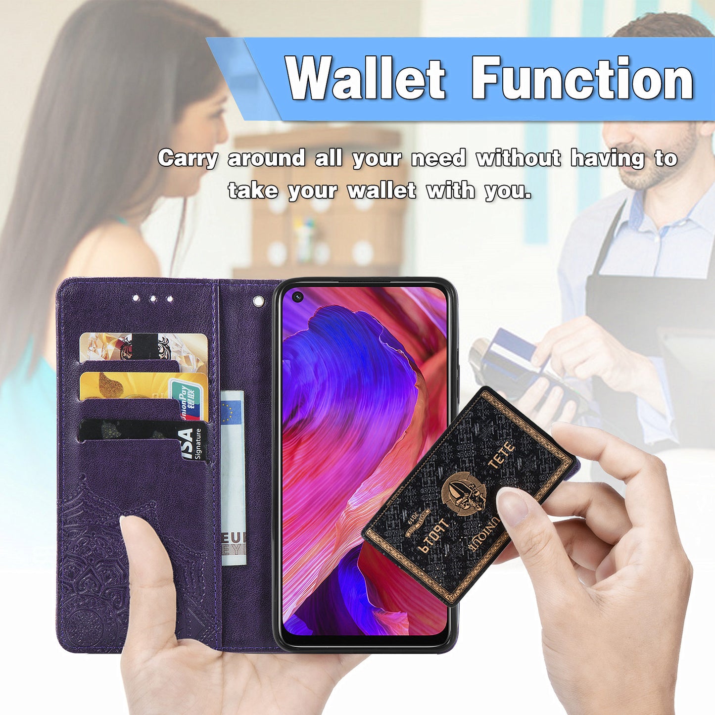 Mandala Flower Embossment Imprinting Full Protection Leather Wallet Stand Design Phone Shell for Oppo A54 5G