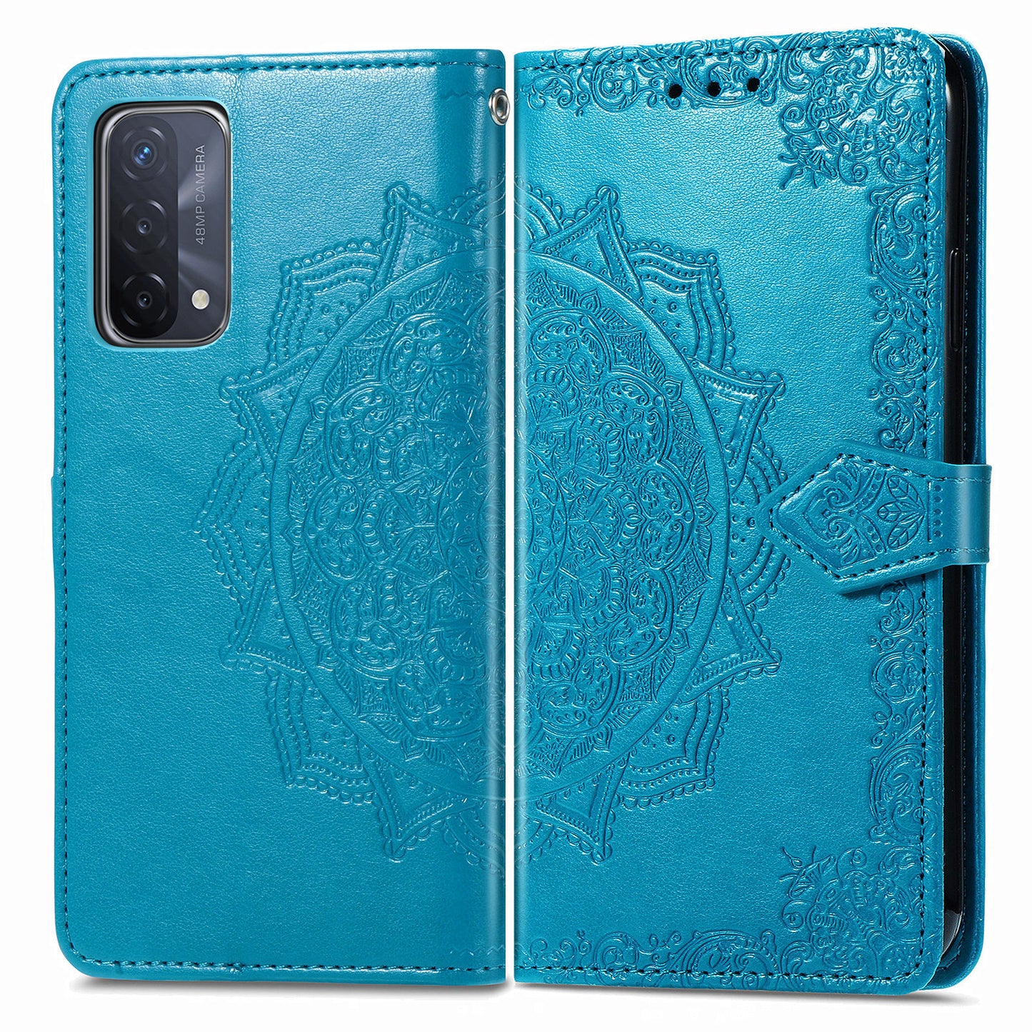 Mandala Flower Embossment Imprinting Full Protection Leather Wallet Stand Design Phone Shell for Oppo A54 5G