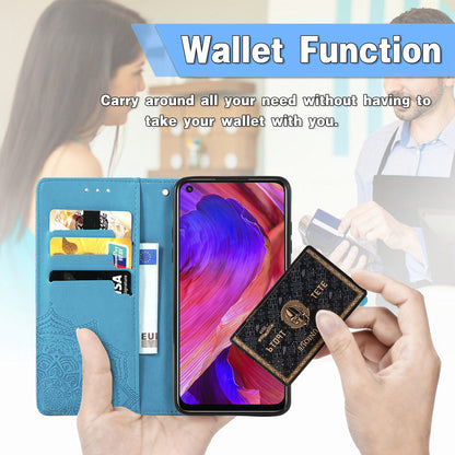 Mandala Flower Embossment Imprinting Full Protection Leather Wallet Stand Design Phone Shell for Oppo A54 5G