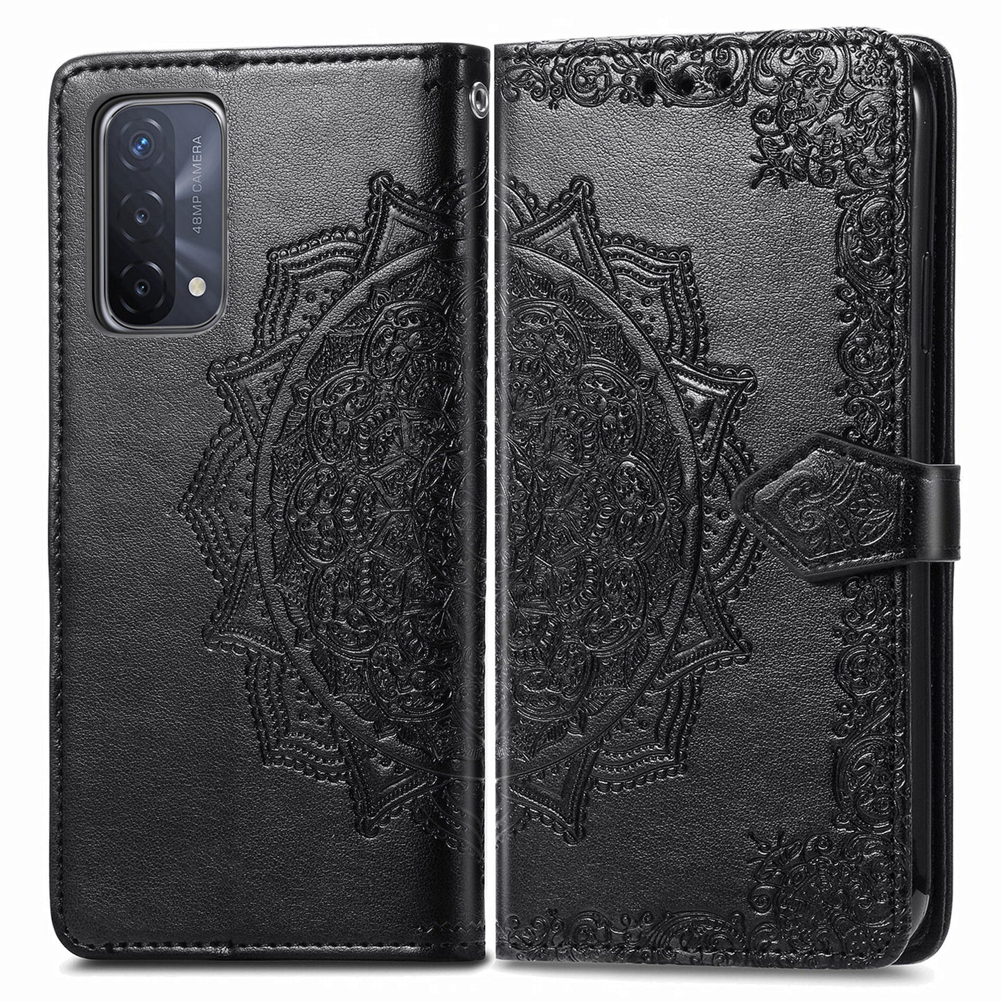 Mandala Flower Embossment Imprinting Full Protection Leather Wallet Stand Design Phone Shell for Oppo A54 5G