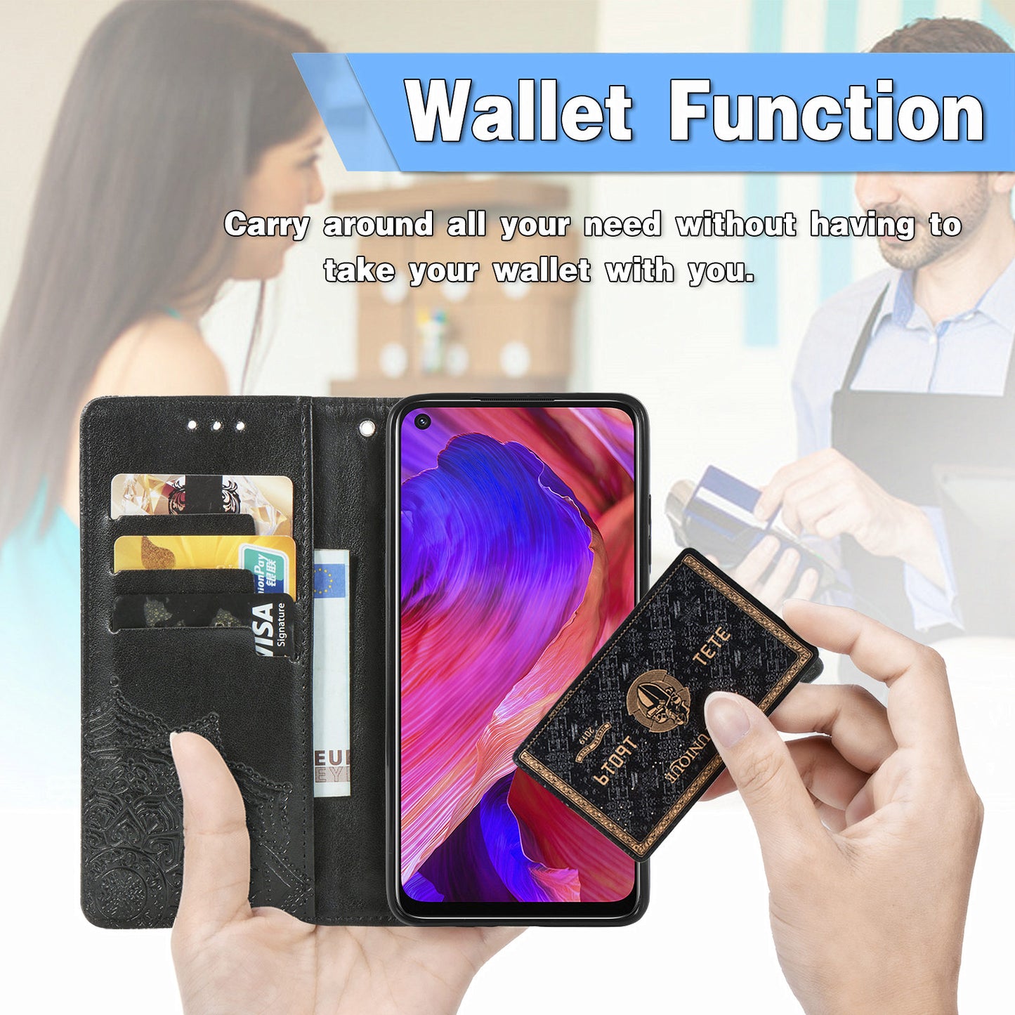 Mandala Flower Embossment Imprinting Full Protection Leather Wallet Stand Design Phone Shell for Oppo A54 5G