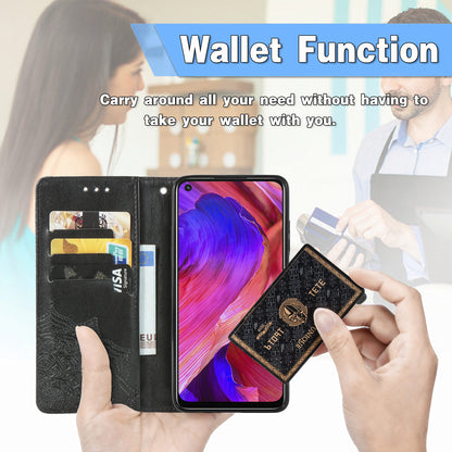 Mandala Flower Embossment Imprinting Full Protection Leather Wallet Stand Design Phone Shell for Oppo A54 5G