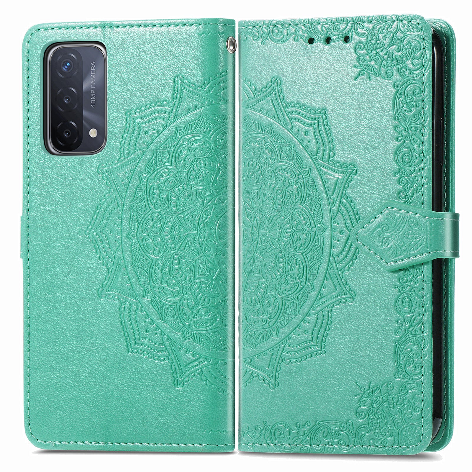 Mandala Flower Embossment Imprinting Full Protection Leather Wallet Stand Design Phone Shell for Oppo A54 5G