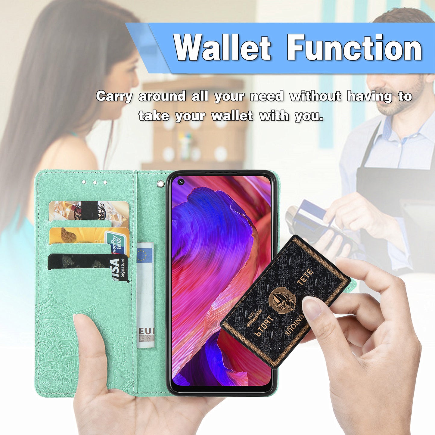 Mandala Flower Embossment Imprinting Full Protection Leather Wallet Stand Design Phone Shell for Oppo A54 5G