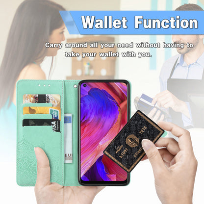 Mandala Flower Embossment Imprinting Full Protection Leather Wallet Stand Design Phone Shell for Oppo A54 5G