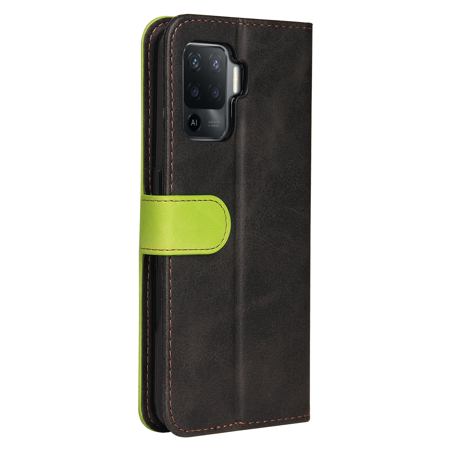 Two-Color Stitching Business Style Flip Magnetic Stand PU Leather Wallet Case for Oppo A94 / F19 Pro / Reno5 F / Reno5 Lite