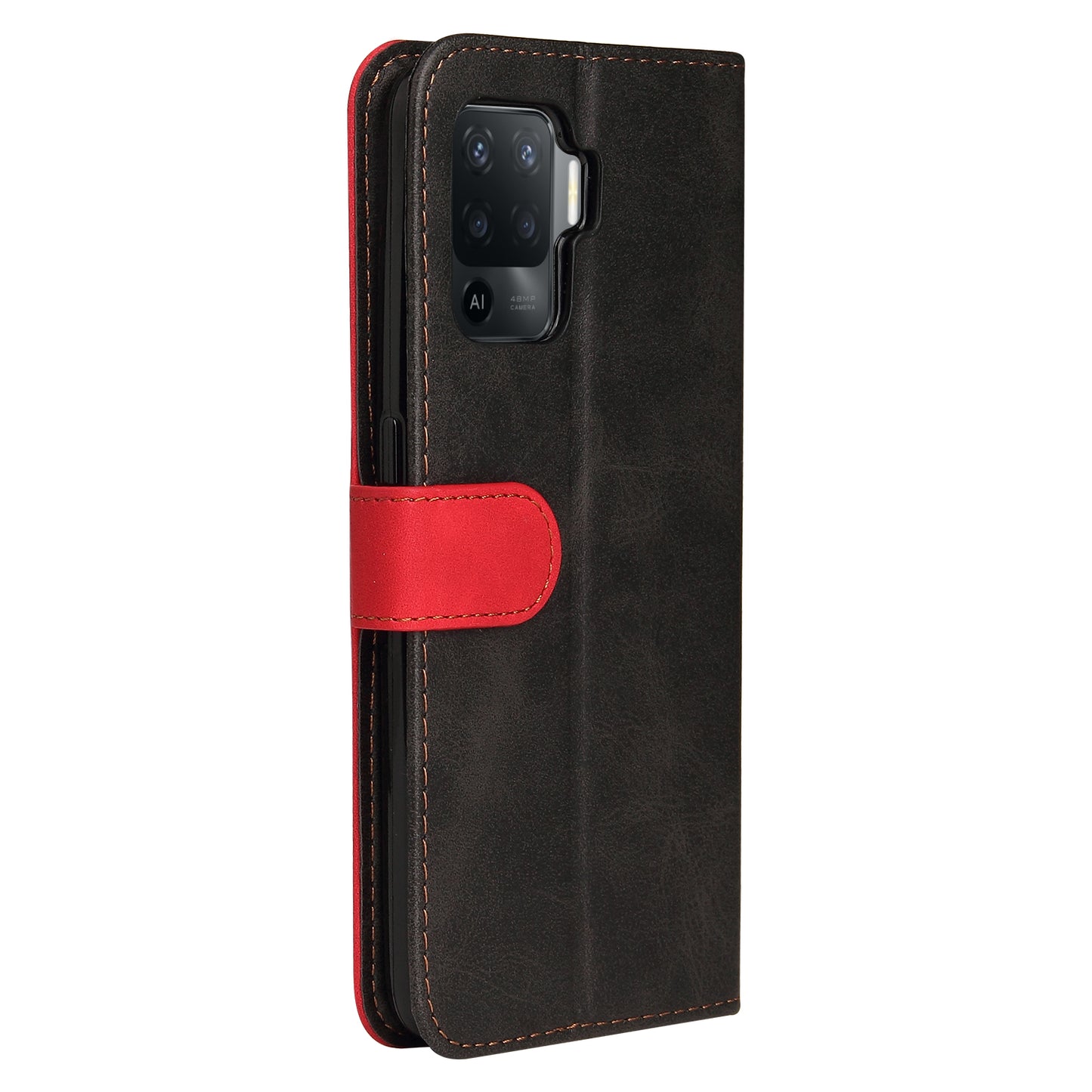 Two-Color Stitching Business Style Flip Magnetic Stand PU Leather Wallet Case for Oppo A94 / F19 Pro / Reno5 F / Reno5 Lite