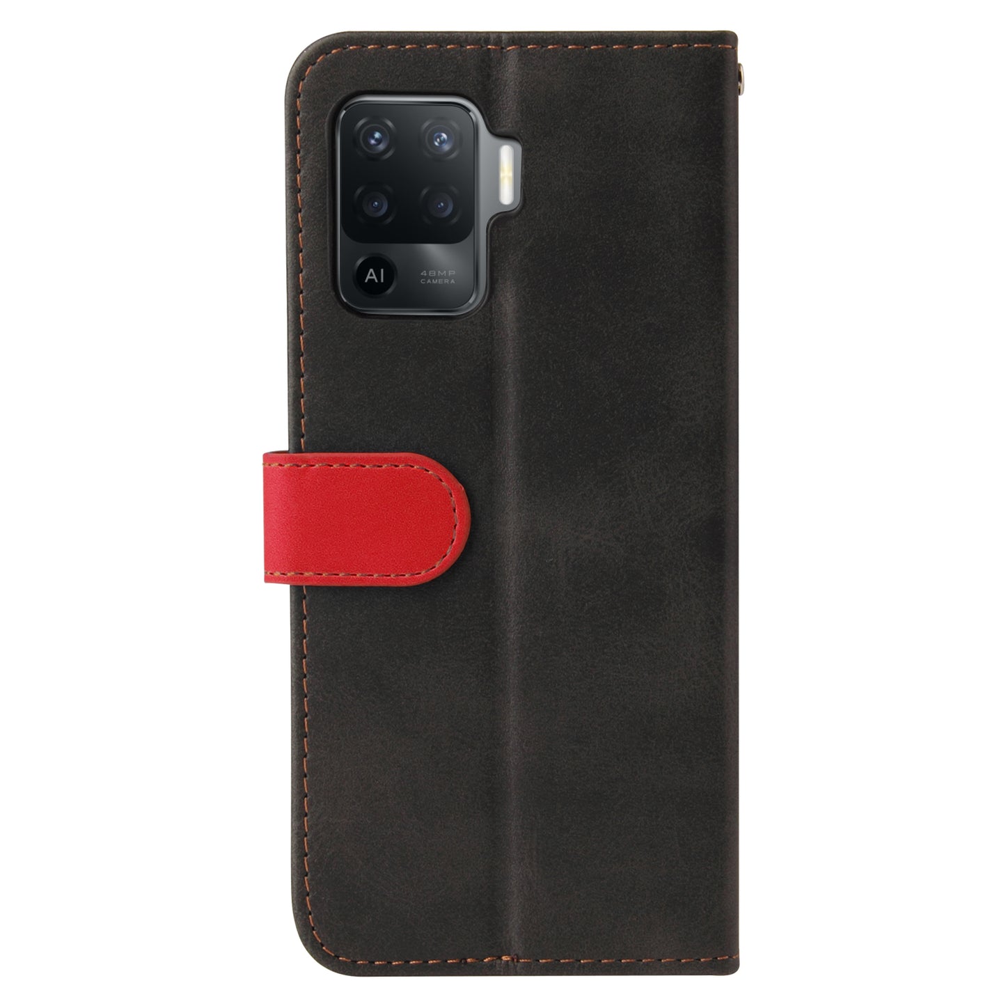 Two-Color Stitching Business Style Flip Magnetic Stand PU Leather Wallet Case for Oppo A94 / F19 Pro / Reno5 F / Reno5 Lite