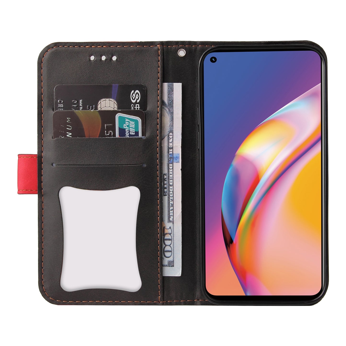 Two-Color Stitching Business Style Flip Magnetic Stand PU Leather Wallet Case for Oppo A94 / F19 Pro / Reno5 F / Reno5 Lite