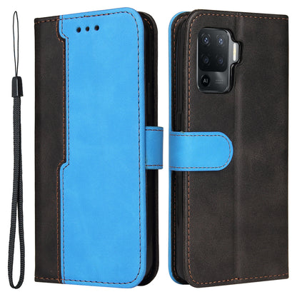 Two-Color Stitching Business Style Flip Magnetic Stand PU Leather Wallet Case for Oppo A94 / F19 Pro / Reno5 F / Reno5 Lite