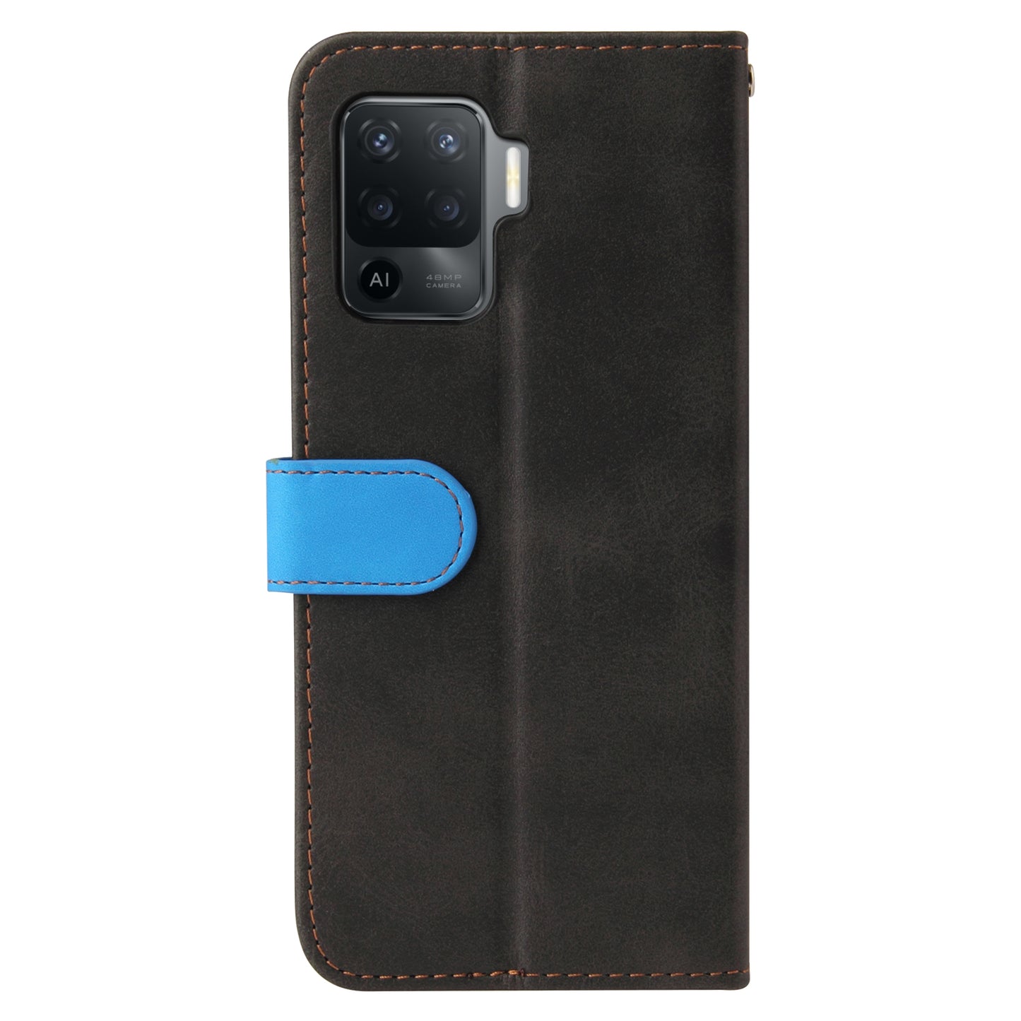 Two-Color Stitching Business Style Flip Magnetic Stand PU Leather Wallet Case for Oppo A94 / F19 Pro / Reno5 F / Reno5 Lite