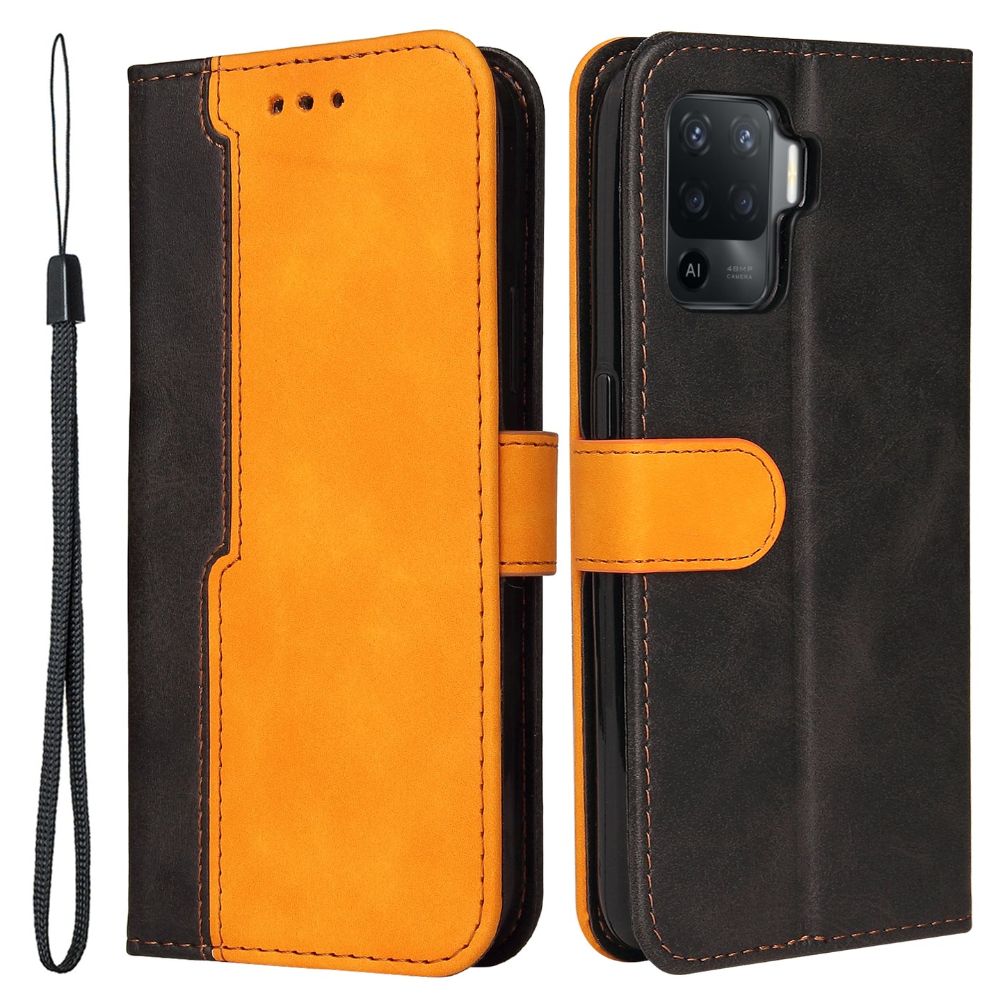 Two-Color Stitching Business Style Flip Magnetic Stand PU Leather Wallet Case for Oppo A94 / F19 Pro / Reno5 F / Reno5 Lite