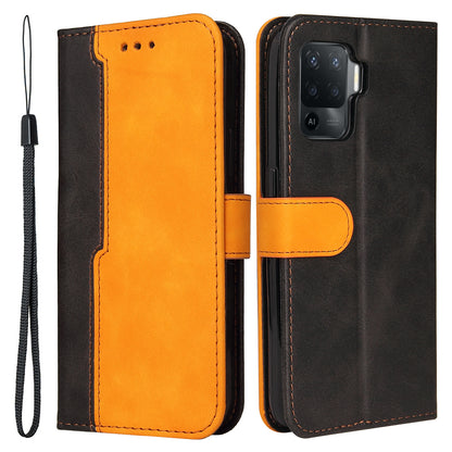 Two-Color Stitching Business Style Flip Magnetic Stand PU Leather Wallet Case for Oppo A94 / F19 Pro / Reno5 F / Reno5 Lite