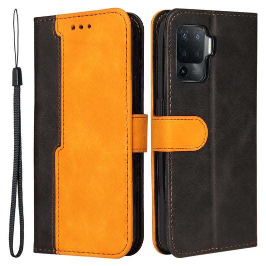 Two-Color Stitching Business Style Flip Magnetic Stand PU Leather Wallet Case for Oppo A94 / F19 Pro / Reno5 F / Reno5 Lite