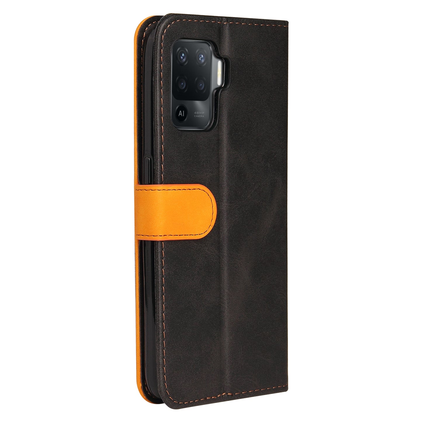 Two-Color Stitching Business Style Flip Magnetic Stand PU Leather Wallet Case for Oppo A94 / F19 Pro / Reno5 F / Reno5 Lite