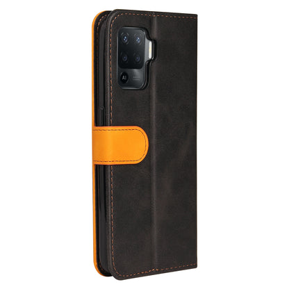 Two-Color Stitching Business Style Flip Magnetic Stand PU Leather Wallet Case for Oppo A94 / F19 Pro / Reno5 F / Reno5 Lite