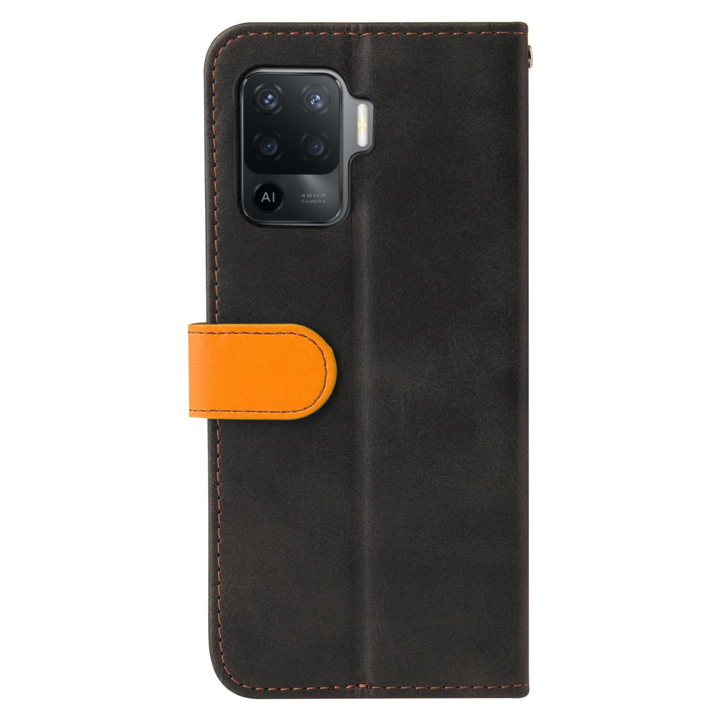 Two-Color Stitching Business Style Flip Magnetic Stand PU Leather Wallet Case for Oppo A94 / F19 Pro / Reno5 F / Reno5 Lite