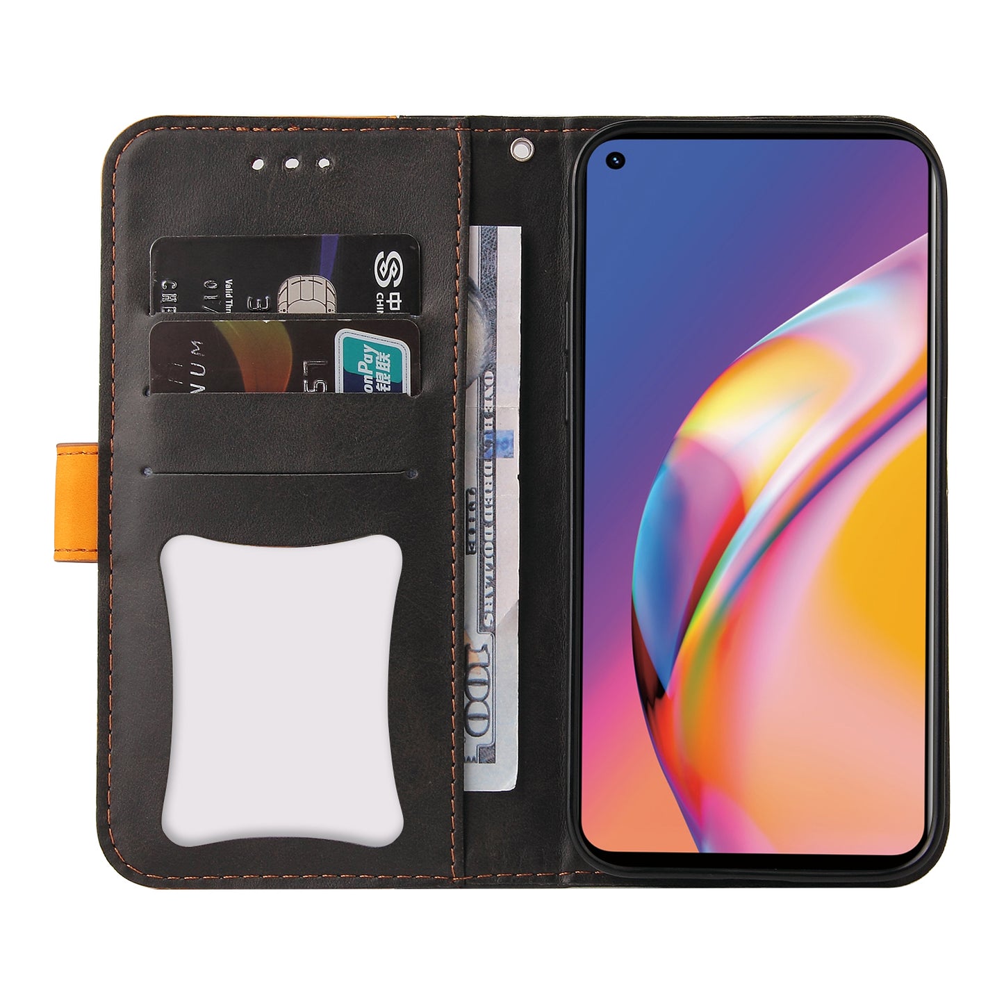 Two-Color Stitching Business Style Flip Magnetic Stand PU Leather Wallet Case for Oppo A94 / F19 Pro / Reno5 F / Reno5 Lite