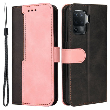 Two-Color Stitching Business Style Flip Magnetic Stand PU Leather Wallet Case for Oppo A94 / F19 Pro / Reno5 F / Reno5 Lite