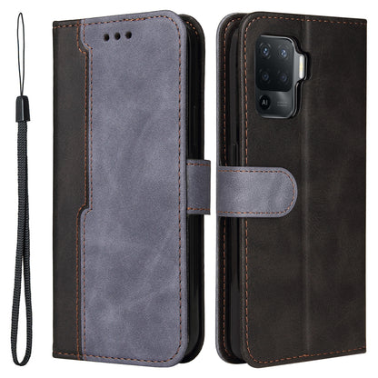 Two-Color Stitching Business Style Flip Magnetic Stand PU Leather Wallet Case for Oppo A94 / F19 Pro / Reno5 F / Reno5 Lite