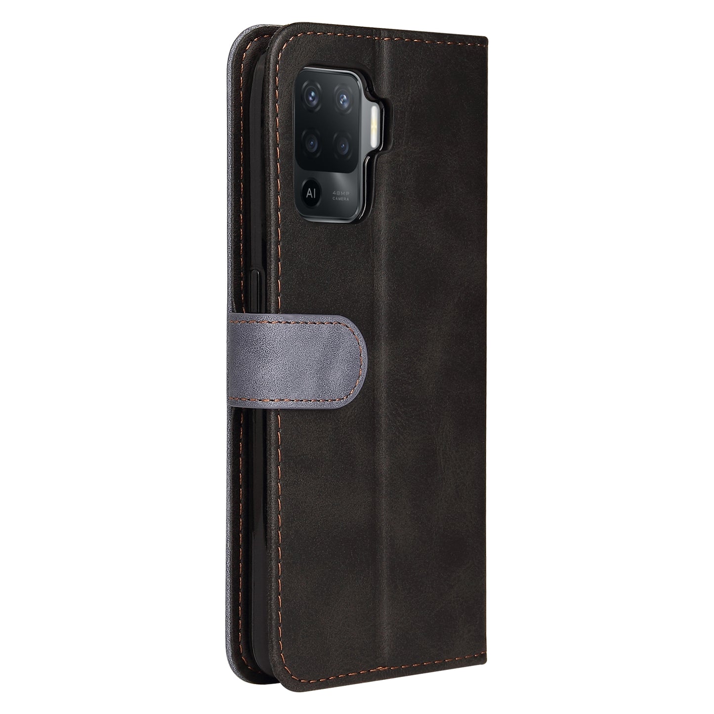 Two-Color Stitching Business Style Flip Magnetic Stand PU Leather Wallet Case for Oppo A94 / F19 Pro / Reno5 F / Reno5 Lite