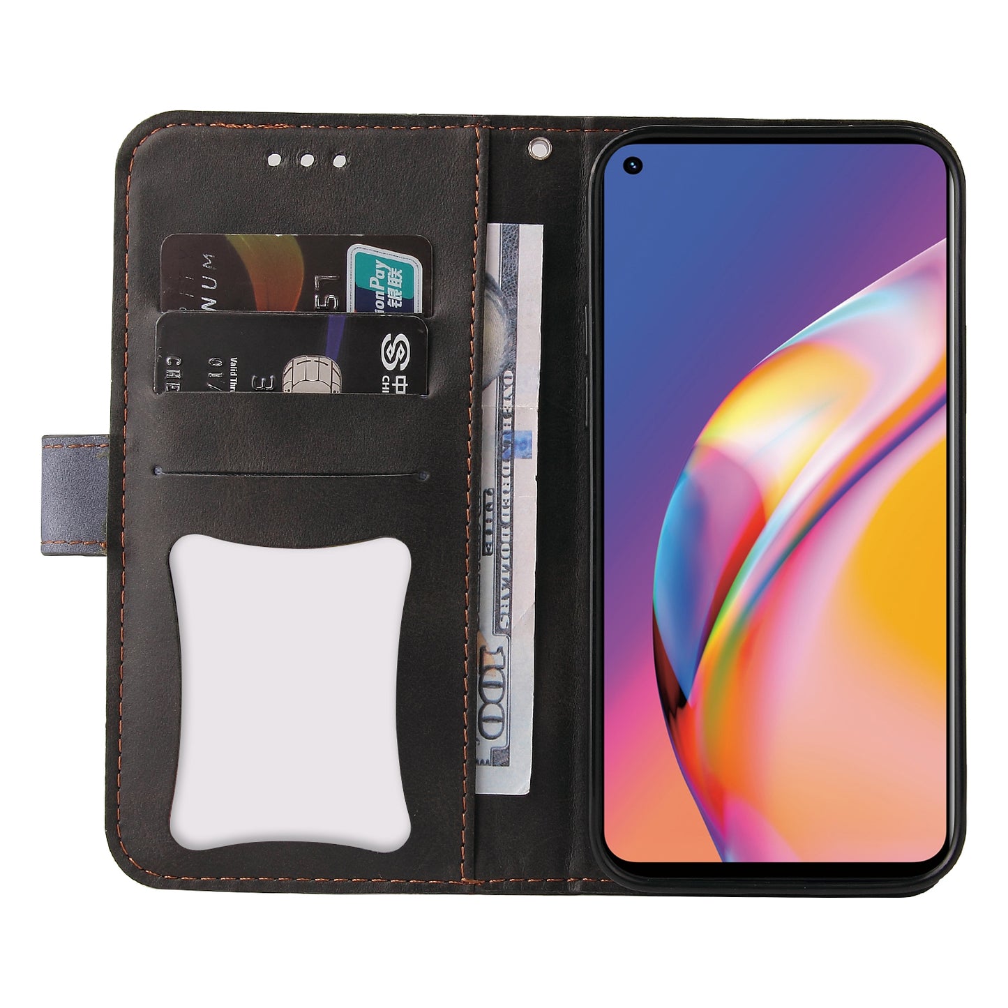 Two-Color Stitching Business Style Flip Magnetic Stand PU Leather Wallet Case for Oppo A94 / F19 Pro / Reno5 F / Reno5 Lite