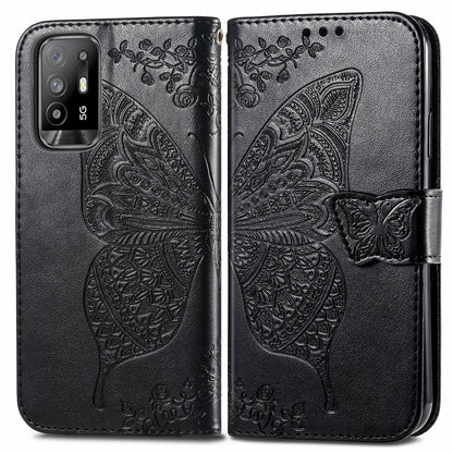 Imprint Butterfly Pattern Leather Wallet Phone Shell Stand Case for Oppo A94 5G / Reno5 Z