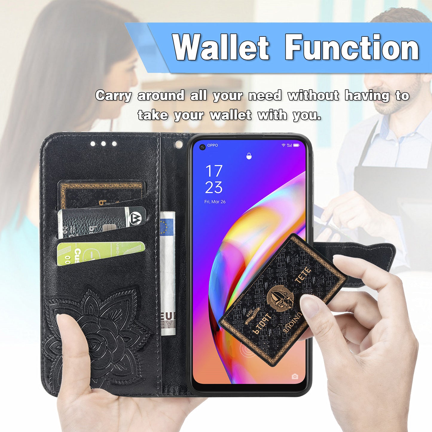 Imprint Butterfly Pattern Leather Wallet Phone Shell Stand Case for Oppo A94 5G / Reno5 Z