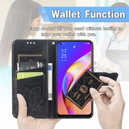 Imprint Butterfly Pattern Leather Wallet Phone Shell Stand Case for Oppo A94 5G / Reno5 Z