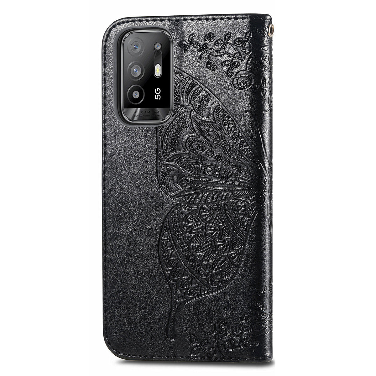 Imprint Butterfly Pattern Leather Wallet Phone Shell Stand Case for Oppo A94 5G / Reno5 Z