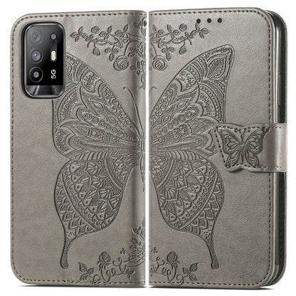 Imprint Butterfly Pattern Leather Wallet Phone Shell Stand Case for Oppo A94 5G / Reno5 Z