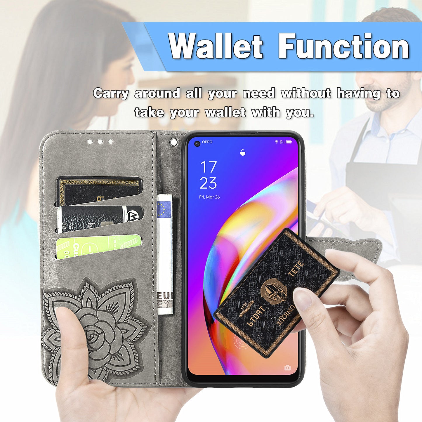 Imprint Butterfly Pattern Leather Wallet Phone Shell Stand Case for Oppo A94 5G / Reno5 Z