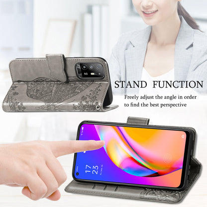 Imprint Butterfly Pattern Leather Wallet Phone Shell Stand Case for Oppo A94 5G / Reno5 Z