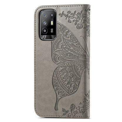 Imprint Butterfly Pattern Leather Wallet Phone Shell Stand Case for Oppo A94 5G / Reno5 Z