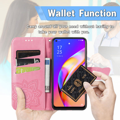 Imprint Butterfly Pattern Leather Wallet Phone Shell Stand Case for Oppo A94 5G / Reno5 Z