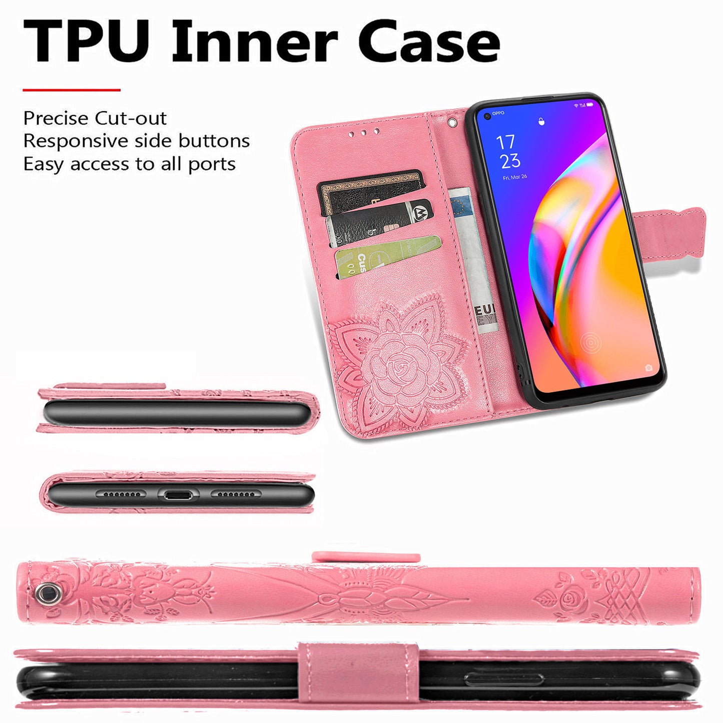 Imprint Butterfly Pattern Leather Wallet Phone Shell Stand Case for Oppo A94 5G / Reno5 Z