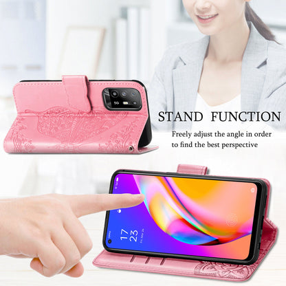 Imprint Butterfly Pattern Leather Wallet Phone Shell Stand Case for Oppo A94 5G / Reno5 Z