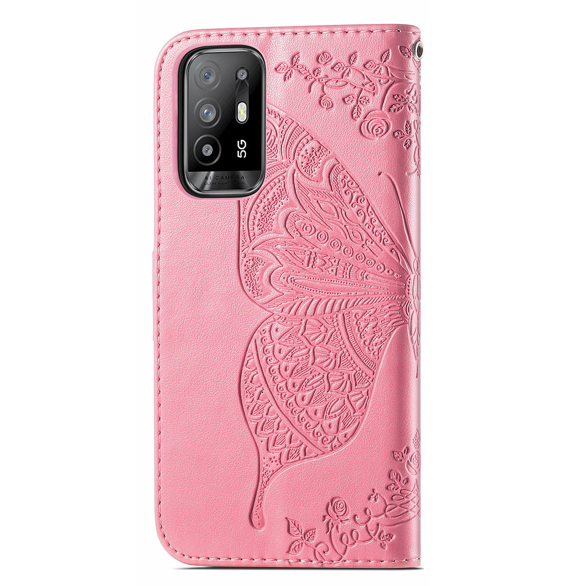 Imprint Butterfly Pattern Leather Wallet Phone Shell Stand Case for Oppo A94 5G / Reno5 Z