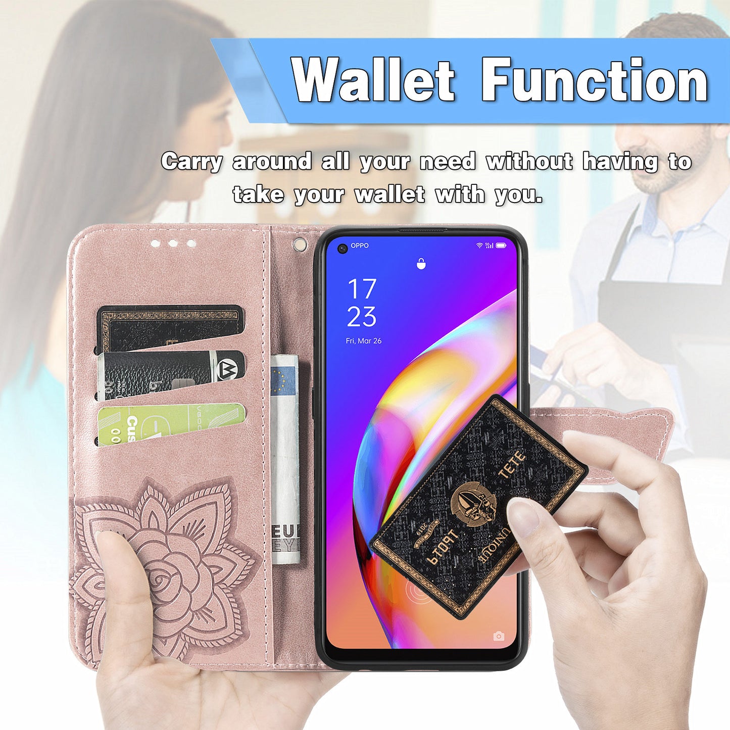 Imprint Butterfly Pattern Leather Wallet Phone Shell Stand Case for Oppo A94 5G / Reno5 Z