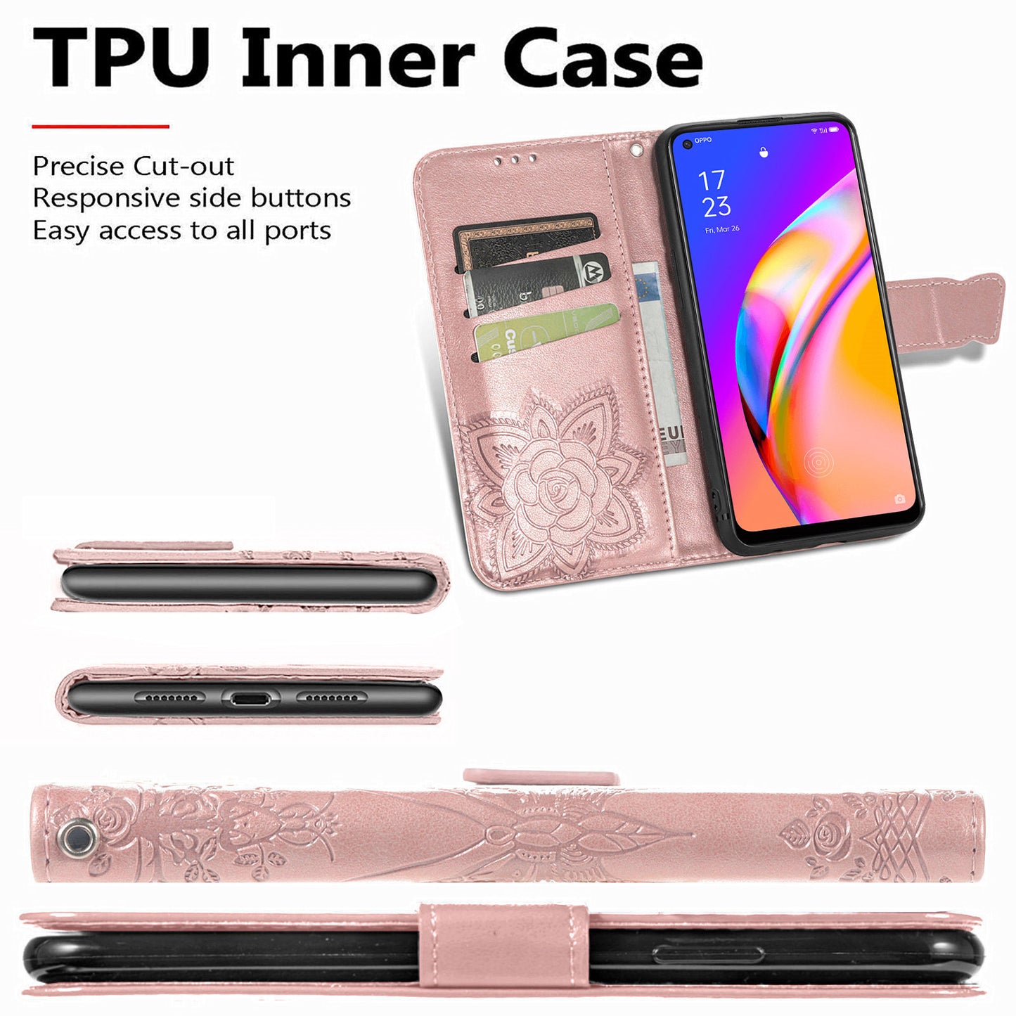 Imprint Butterfly Pattern Leather Wallet Phone Shell Stand Case for Oppo A94 5G / Reno5 Z