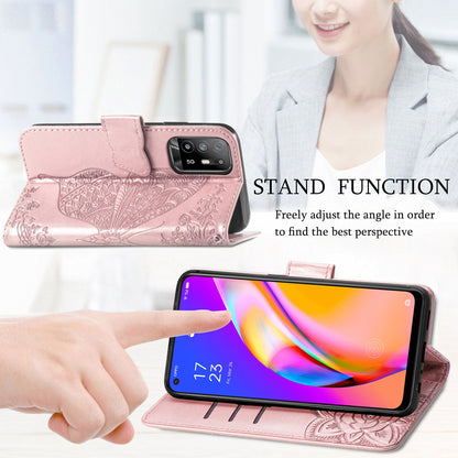 Imprint Butterfly Pattern Leather Wallet Phone Shell Stand Case for Oppo A94 5G / Reno5 Z