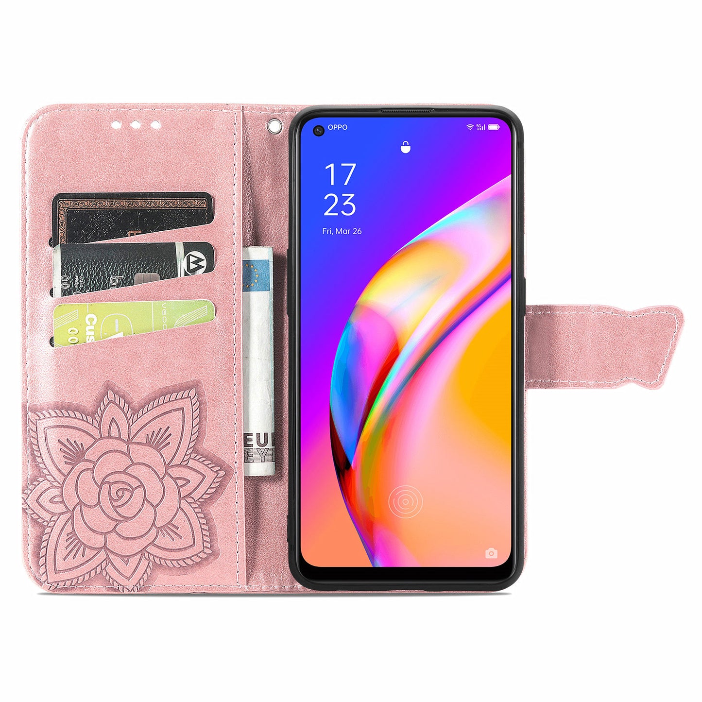 Imprint Butterfly Pattern Leather Wallet Phone Shell Stand Case for Oppo A94 5G / Reno5 Z