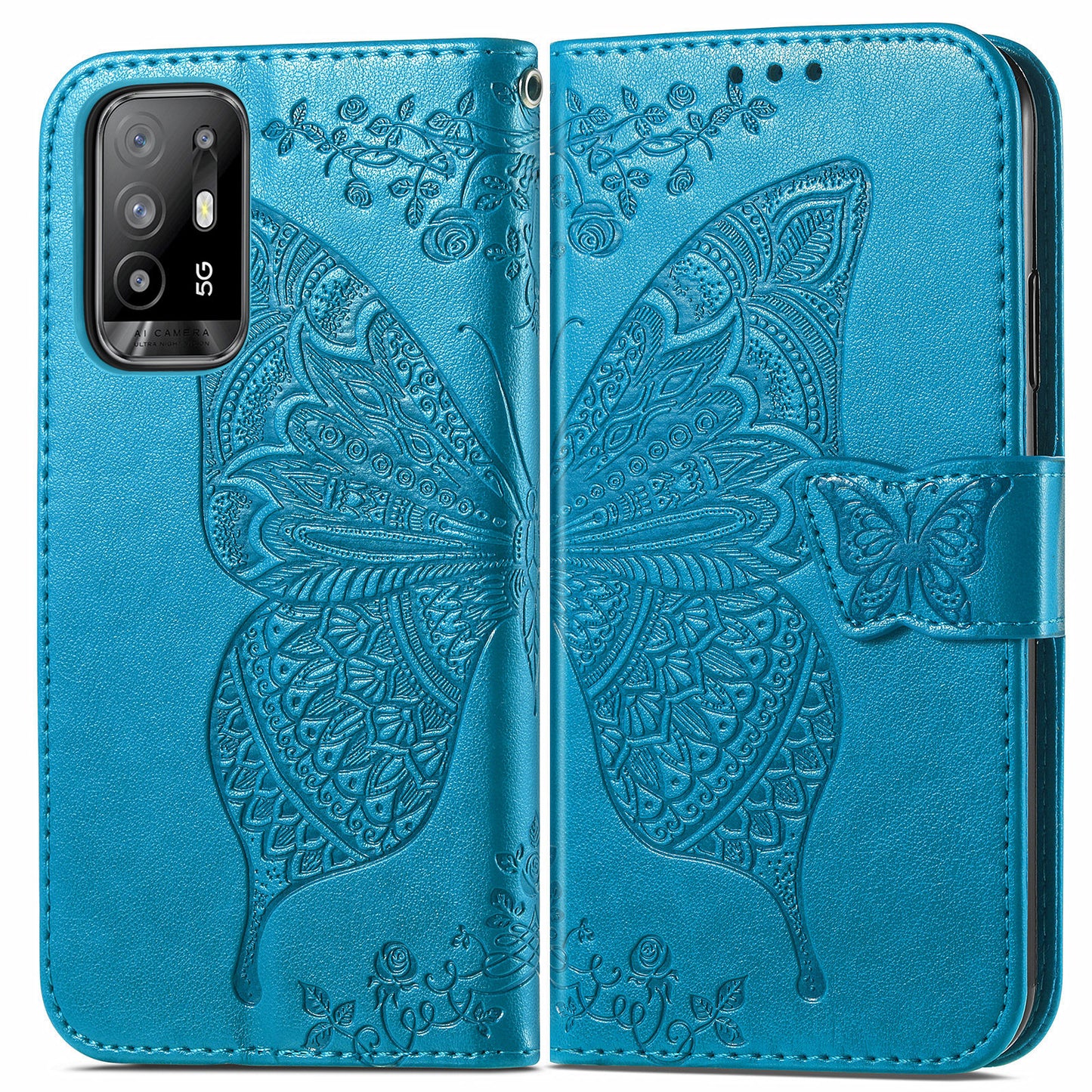 Imprint Butterfly Pattern Leather Wallet Phone Shell Stand Case for Oppo A94 5G / Reno5 Z