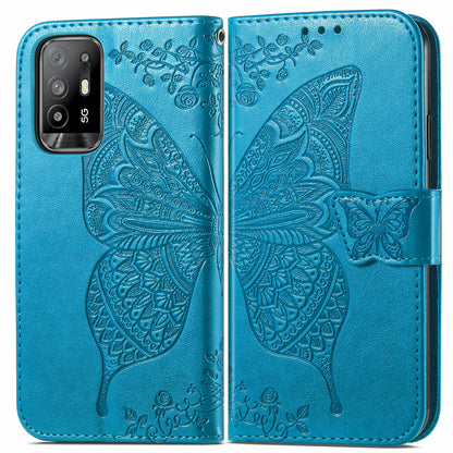 Imprint Butterfly Pattern Leather Wallet Phone Shell Stand Case for Oppo A94 5G / Reno5 Z