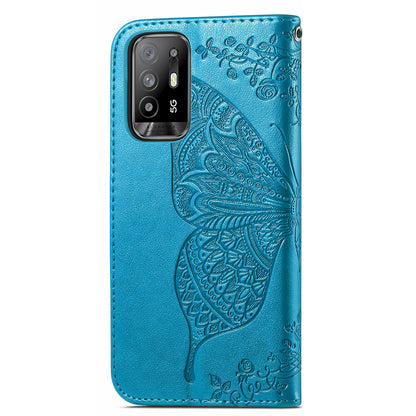 Imprint Butterfly Pattern Leather Wallet Phone Shell Stand Case for Oppo A94 5G / Reno5 Z